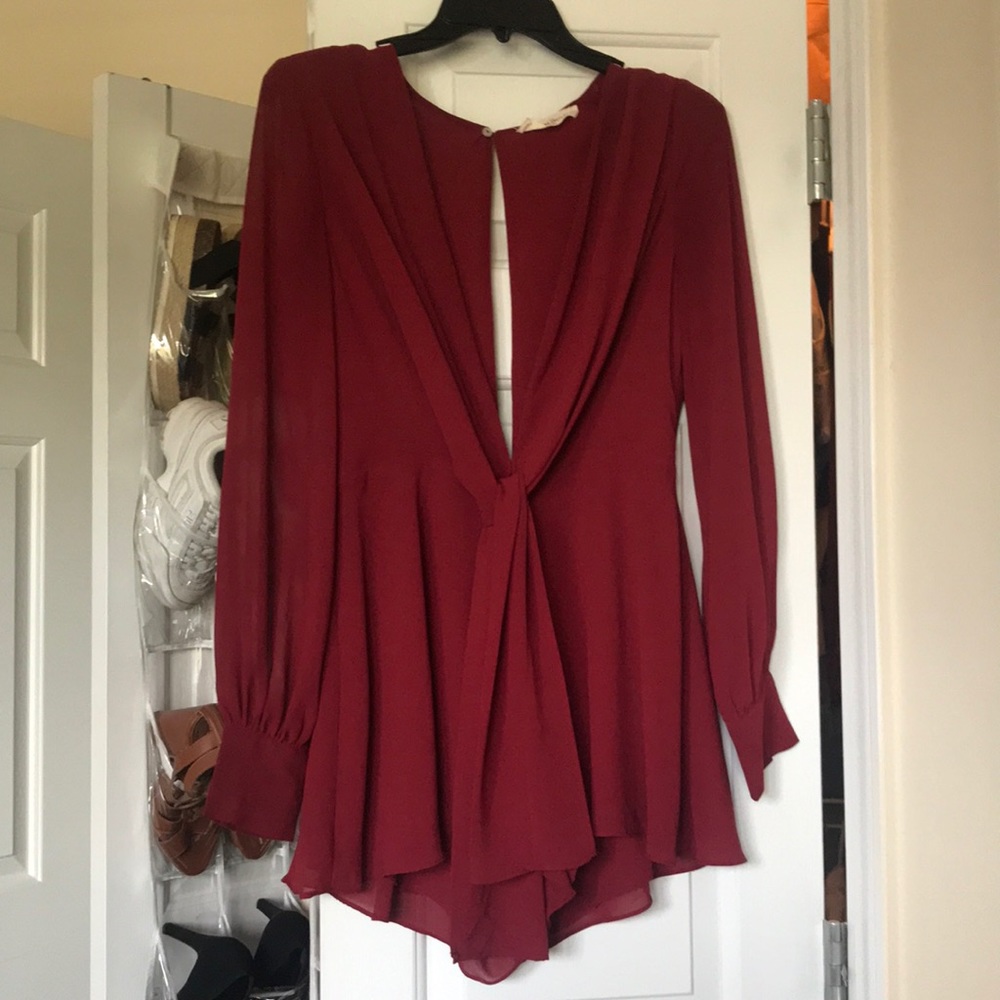 American threads long sleeve red romper V cut
